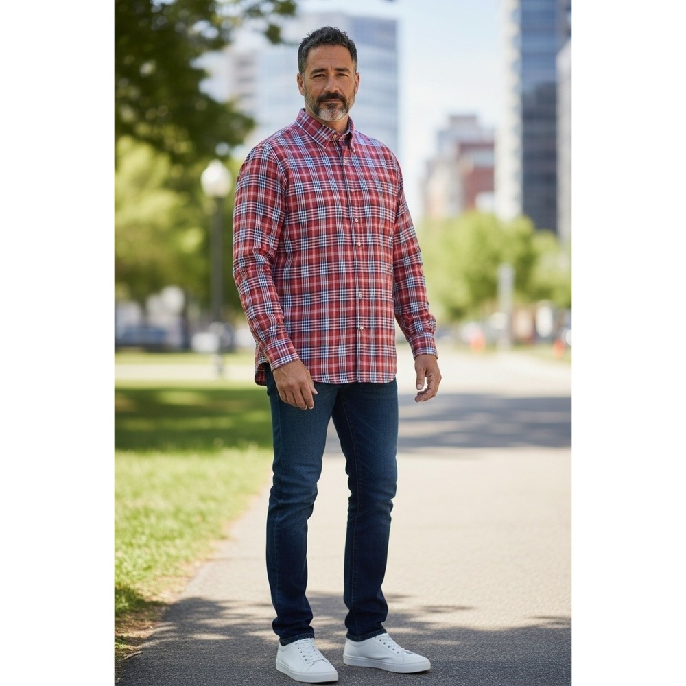 Wrangler Jeans Co Mens 2XL Red Plaid Long Sleeve Button Down Shirt JLP2EHR
